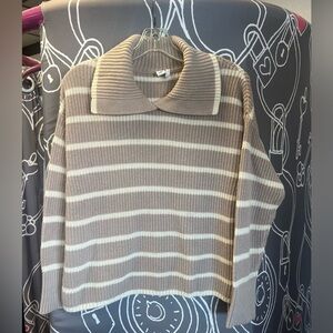 Twik Beige and White Striped Cowl Neck Sweater